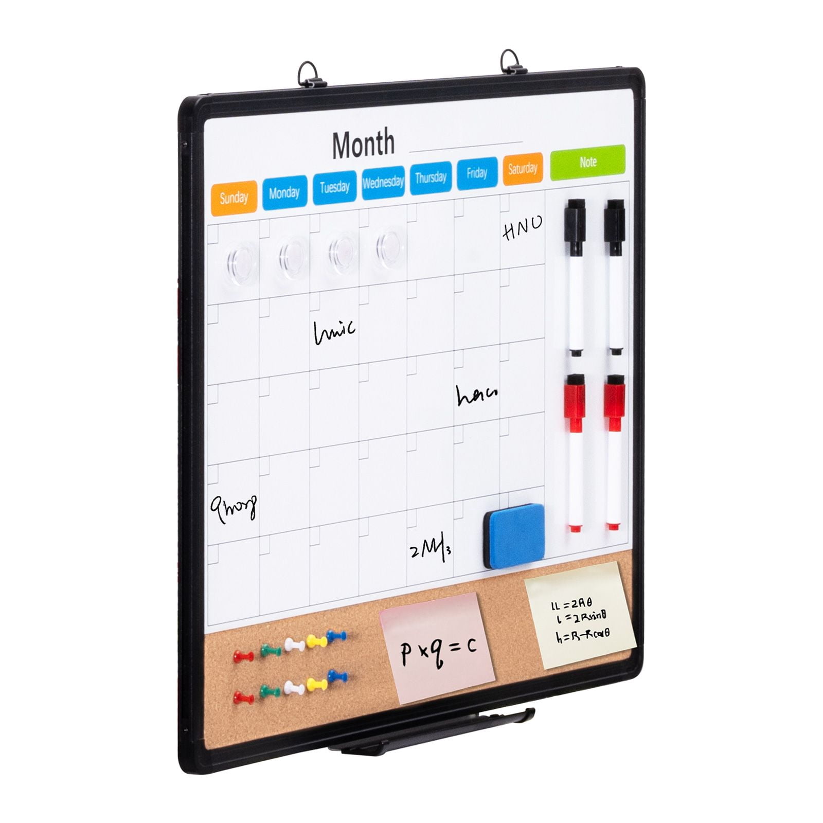 Combination Board 24x18 Inch Magnetic Whiteboard Cork Board Monthly Calendar Note Section with Dry-Erase Markers for Home Office