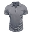 thumbnail image 3 of SeCaotees Men's Short Sleeve Quarter Zip Polo Shirt Turn‑Down Collar Slim Fit Soft Stretchy Knit Fabric For Dating Weekend Outdoor Daily Wear Tops Gray,S, 3 of 7