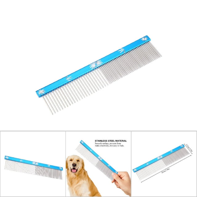 Pet Comb, Pet Hair Grooming Tool, Stainless Steel Double Comb Tooth Non-Slip Anti-Static for Pets Cat Dog