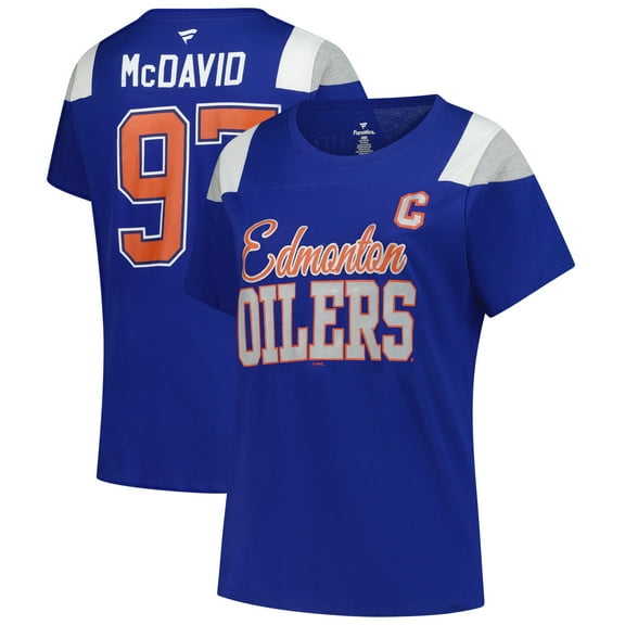 Women's Fanatics Connor McDavid Royal Edmonton Oilers Plus Size Name & Number Scoop Neck T-Shirt