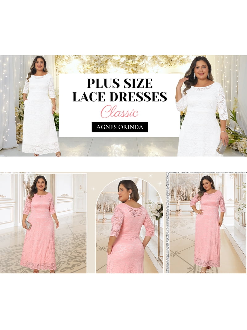 Agnes Orinda Women's Plus Size Flowy Dresses Floral Lace Scoop Neck 3/4 Sleeves Evening Wedding Cocktail Maxi Dress 6X White Agnes Orinda Women's Plus Size Flowy Dresses Floral Lace Scoop Neck 3/4 Sleeves Evening Wedding Cocktail Maxi Dress 6X White