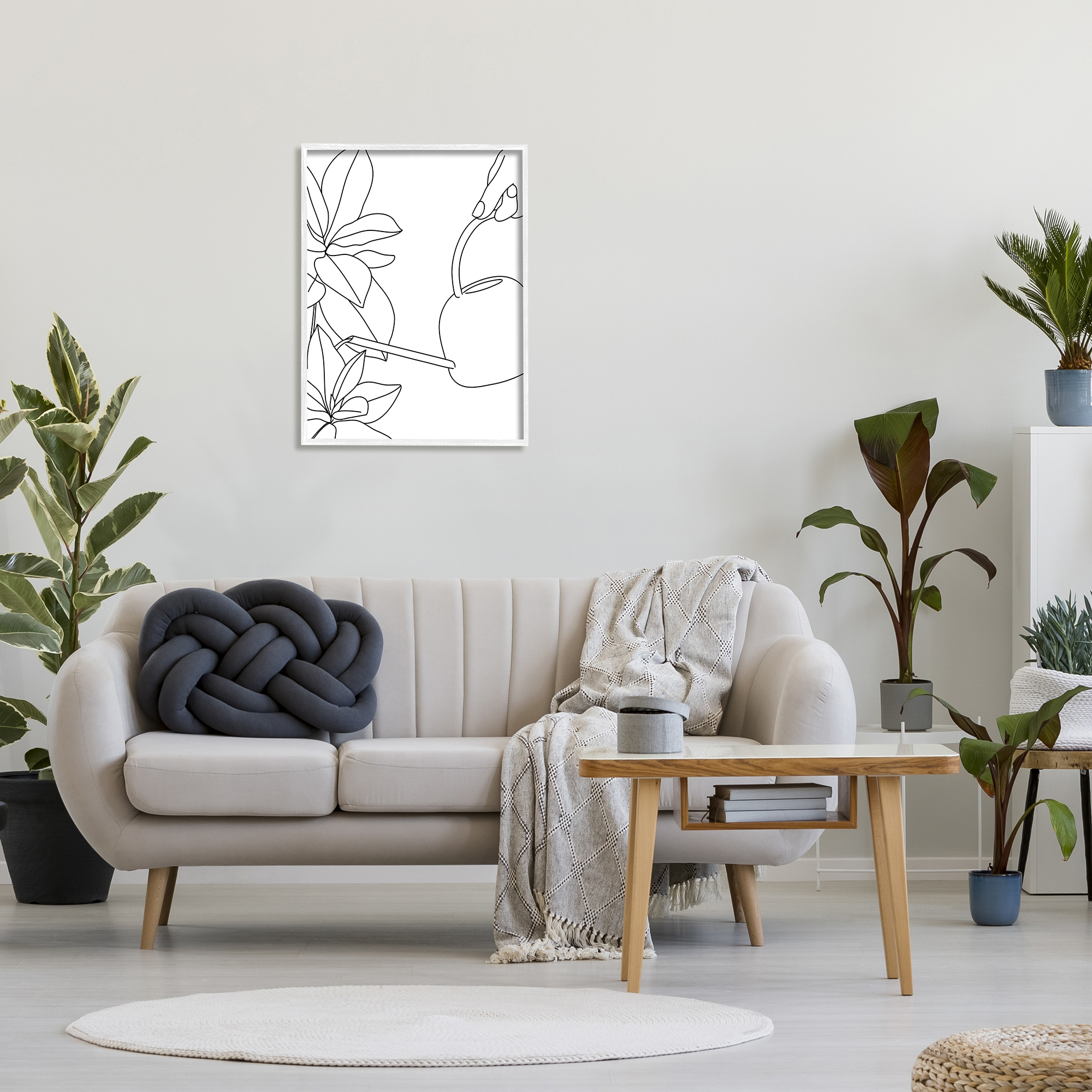 Stupell Industries Watering Can and Spring Florals Modern Minimal Linework, 24 x 30, Designed by BlursByAI