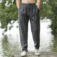thumbnail image 3 of Pantalones de harén para hombre, holgados, de lino, finos, sueltos, anchos, de verano, nuevos de diseñador, talla grande, tendencia de moda Harajuku, pantalones casuales para hombre, 3 of 5