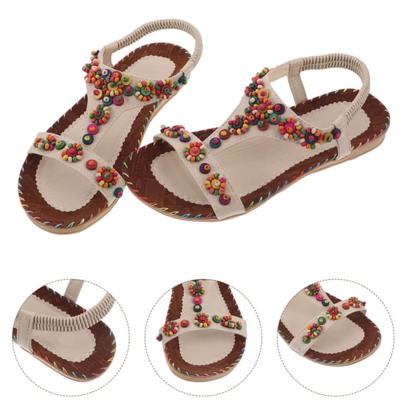 NIAIZEK 1 Pair Beach Roman Shoes Ankle Strap Sandals Beige Plastic Pu Flat Strappy Comfortable for Summer Vacation