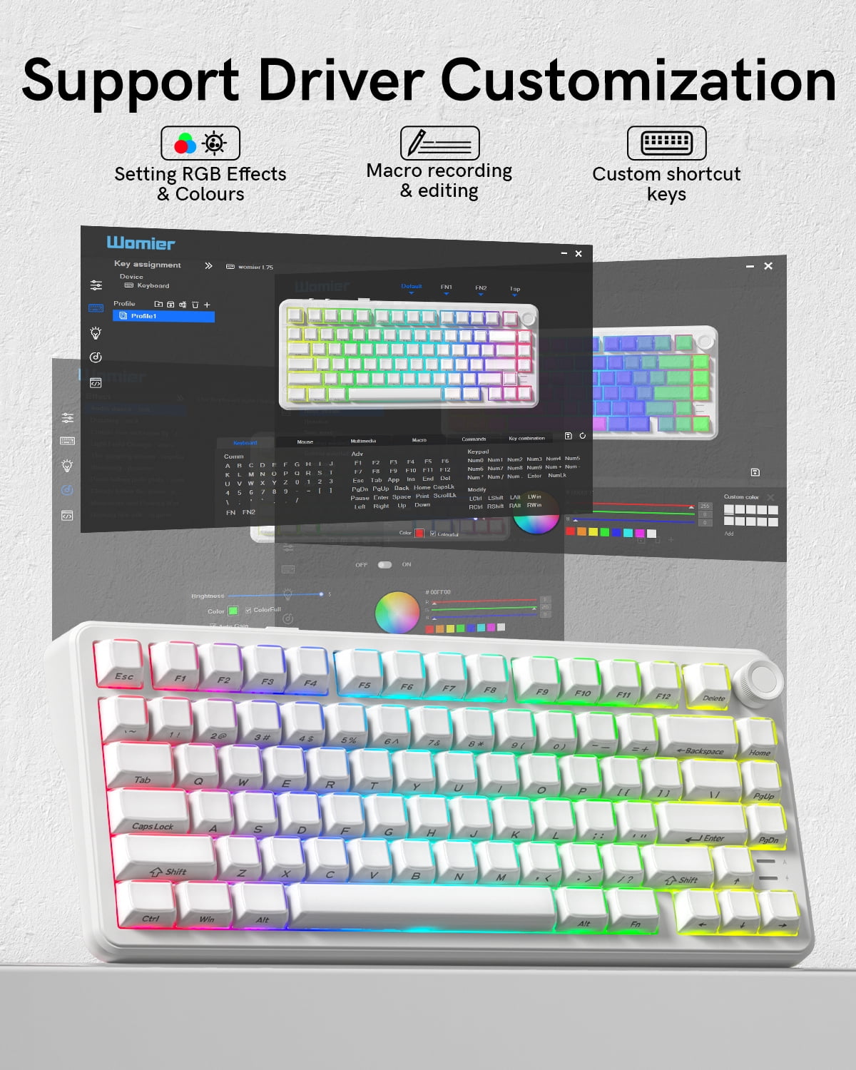 COSTOM 75% Wireless Mechanical Keyboard with Knob, Tri-Mode BT5.0/2.4GHz/USB-C Hot Swappable Computer Keyboard, Gasket Mount, Pre-lubed Linear Switches, RGB Backlit Gaming Keyboards, White