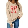 thumbnail image 3 of GUZOM Womens Beige Christmas Sweatshirt - Merry Christmas Red Bow Print, Loose Fit Crewneck, 100% Polyester Soft Festive Holiday Wear for Casual/Lounging,Size XS, 3 of 8