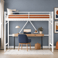 thumbnail image 2 of Zimtown Queen Size Loft Bed with Reversible Ladder, Metal Bed Frame for Adults, Guardrails, Space-Saving, White, 2 of 7