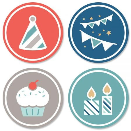 Border Birthday Sitckers- Set of 24 Round Evelope Seals