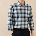 thumbnail image 2 of USNSM Men's Plaid Shirt Casual Business Loose Cotton Shirt Turndown Collar Button up Long Sleeve Tops with Pocket Black M, 2 of 5