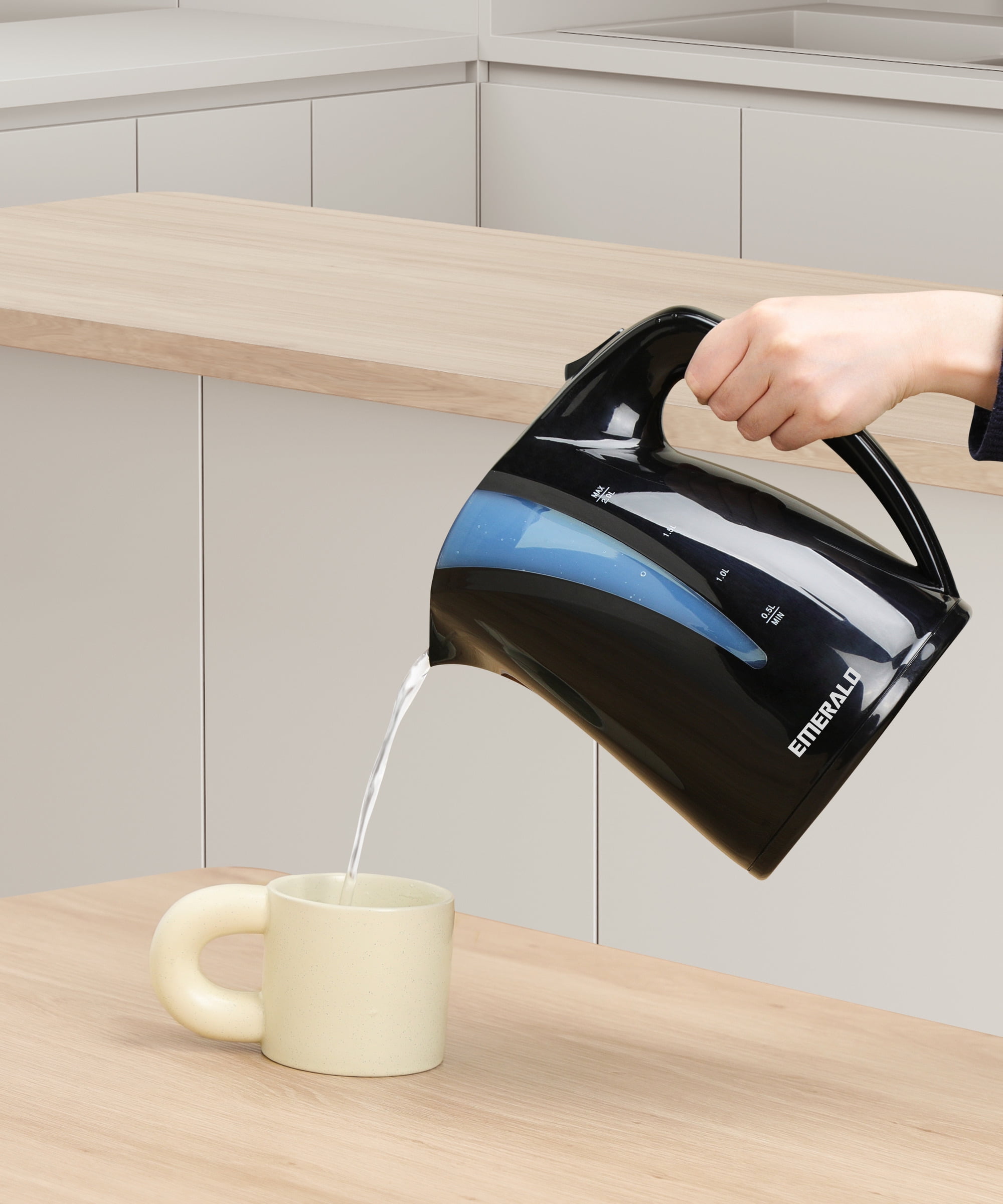 Emerald Plastic Electric Kettle, Countertop Tea Kettle Water Boiler Heater, 2L, Black