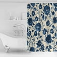 thumbnail image 4 of Small Stall Shower Curtain 36x72 Inch Narrow Half Size Navy Blue Floral Bath Curtains Bathroom Decor Spring Retro Botanical Flowers Waterproof Fabric Shower Curtain Set with Hooks 36 Inch, 4 of 6