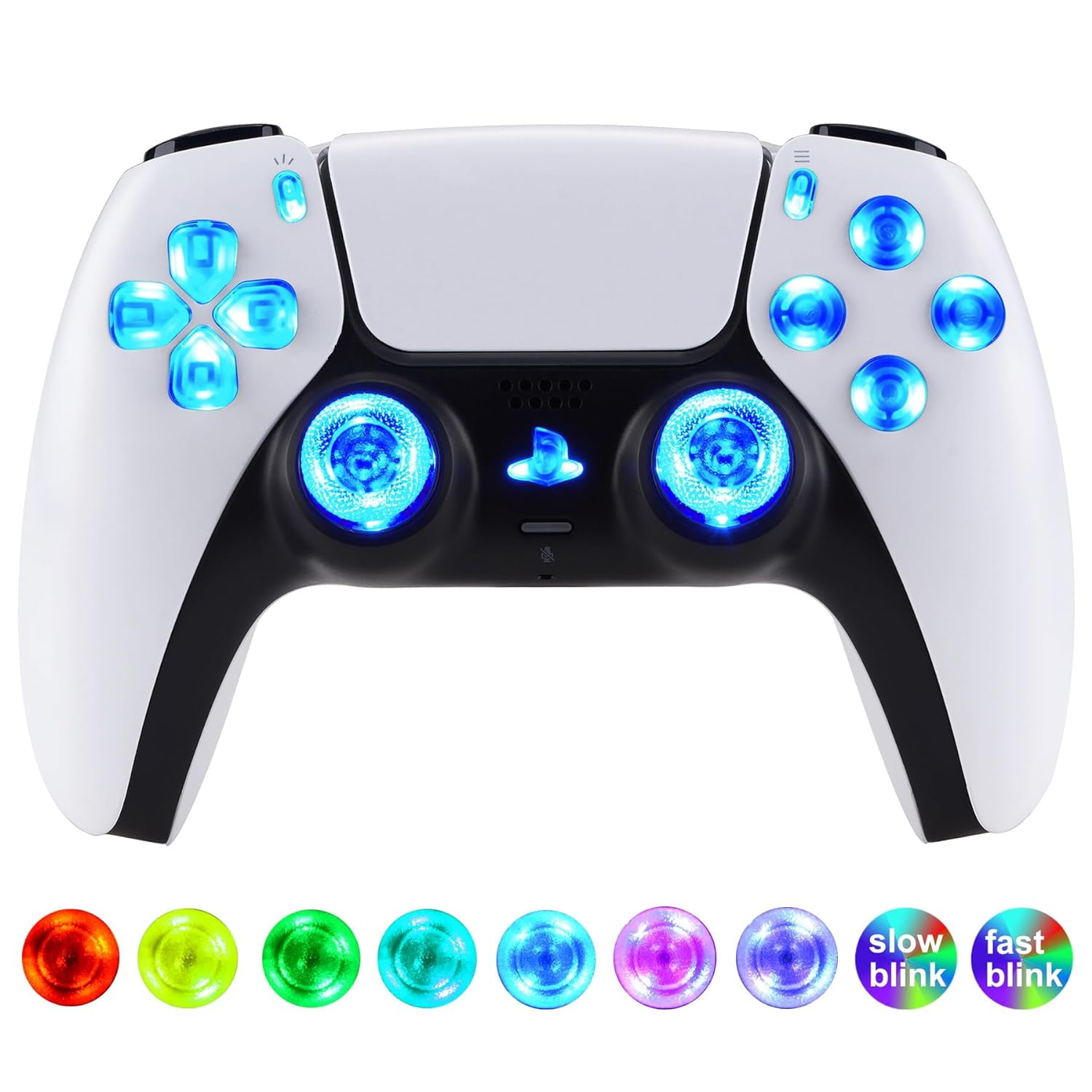 eXtremeRate Multi-Colors Luminated D-pad Thumbstick Share Option Home Face Buttons Clear Buttons 7 Colors 9 Modes DTF V3 LED Kit for ps5 Controller BDM-030/040