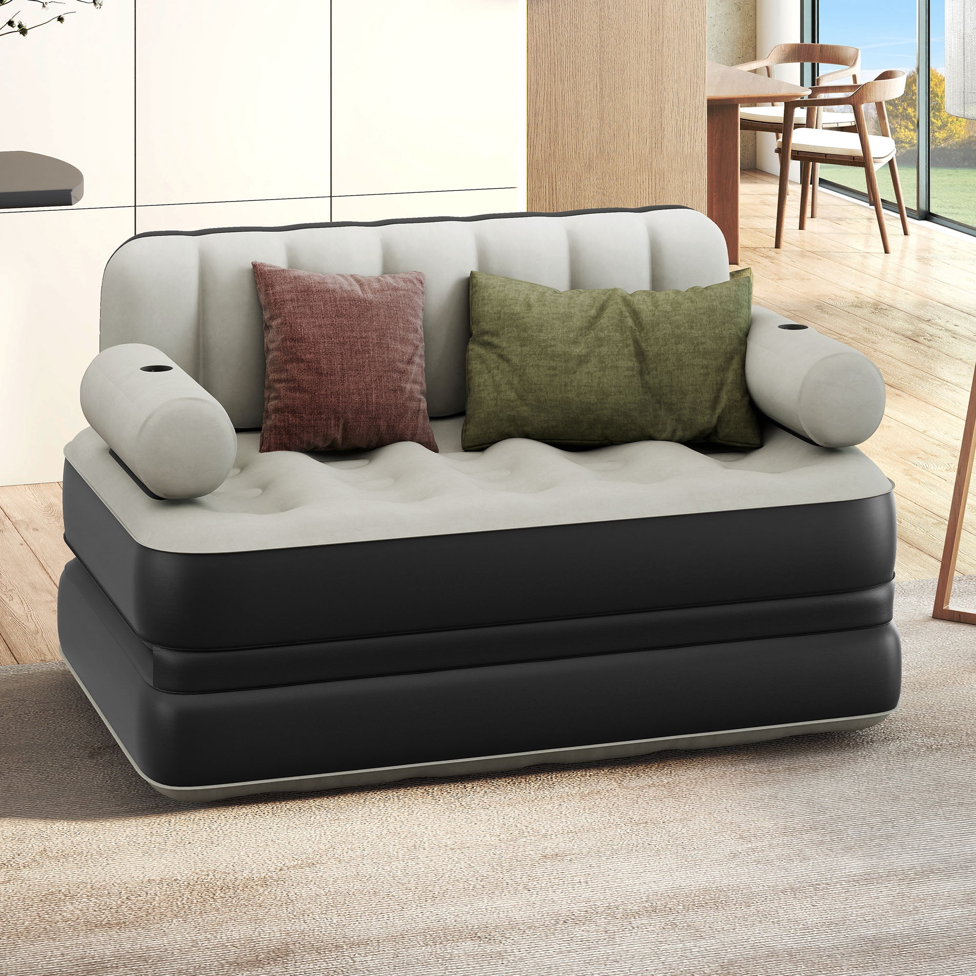 Uforic Queen Size Air Mattress with Built-in Air Pump, Black Bed Skirt and Gray Top Including Repair Kit and Storage Bag, Supports Inflation/Deflation
