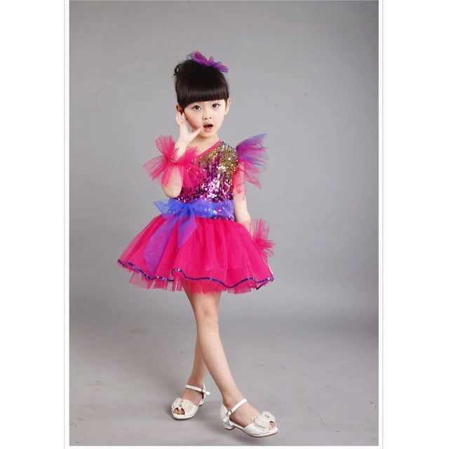 Vestido de princesa para niña, traje de baile de verano, conjunto de actuación con lentejuelas para niña