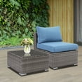 thumbnail image 5 of Cozyhom 2 Pieces Outdoor Patio Armless Sofa With One Coffee Table, Wicker Terrace Sofa, Outdoor Corner Seating, Blue., 5 of 16