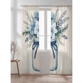thumbnail image 2 of Blue Floral Sheer Curtains 2 Panels Set Vintage Daisy in Vase Farmhouse Flower Summer Lihgt Filtering Rod Pocket Voile Drape, Semi Sheer Window Curtains for Bedroom Living Room, 52"x84", 2 of 5