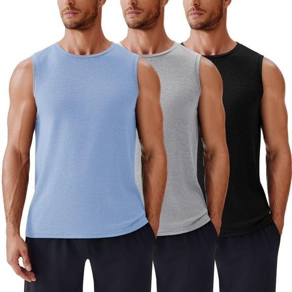 Pinspark Men's 3 Pack Workout Tank Tops Gym Sleeveless Shirts Quick Dry Training Muscle Shirts for Men