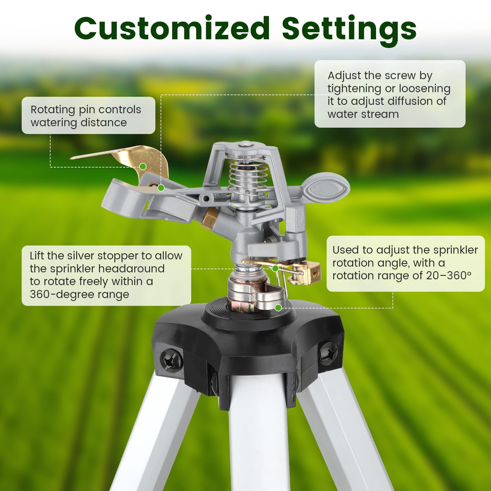 50" Brass Impact Sprinkler On Tripod Base 2pcs Heavy Duty Metal Pulsating Telescoping 360 Degree For Large Area Yard Lwan&garden Waters Up To 90 Ft. Diameter Covering 6360sqft
