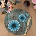 thumbnail image 3 of Blue Daisy Round 13 Inch Placemats Set of 6, Country Vintage Floral Butterfly Wooden HeatResistant Non Slip Place Mats for Dining Table, Wipeable Braided Kitchen Table Mats for Housewarming, 3 of 9