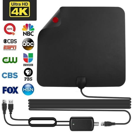 Portable Tv Antenna Amplified TV Antenna Portable Indoor Digital Amplified HDTV Antenna 80 Miles Range 16.5ft Coax Cable with Adjustable Amplifier Signal Booster 4K 1080P HD Freeview for Local Channels ()