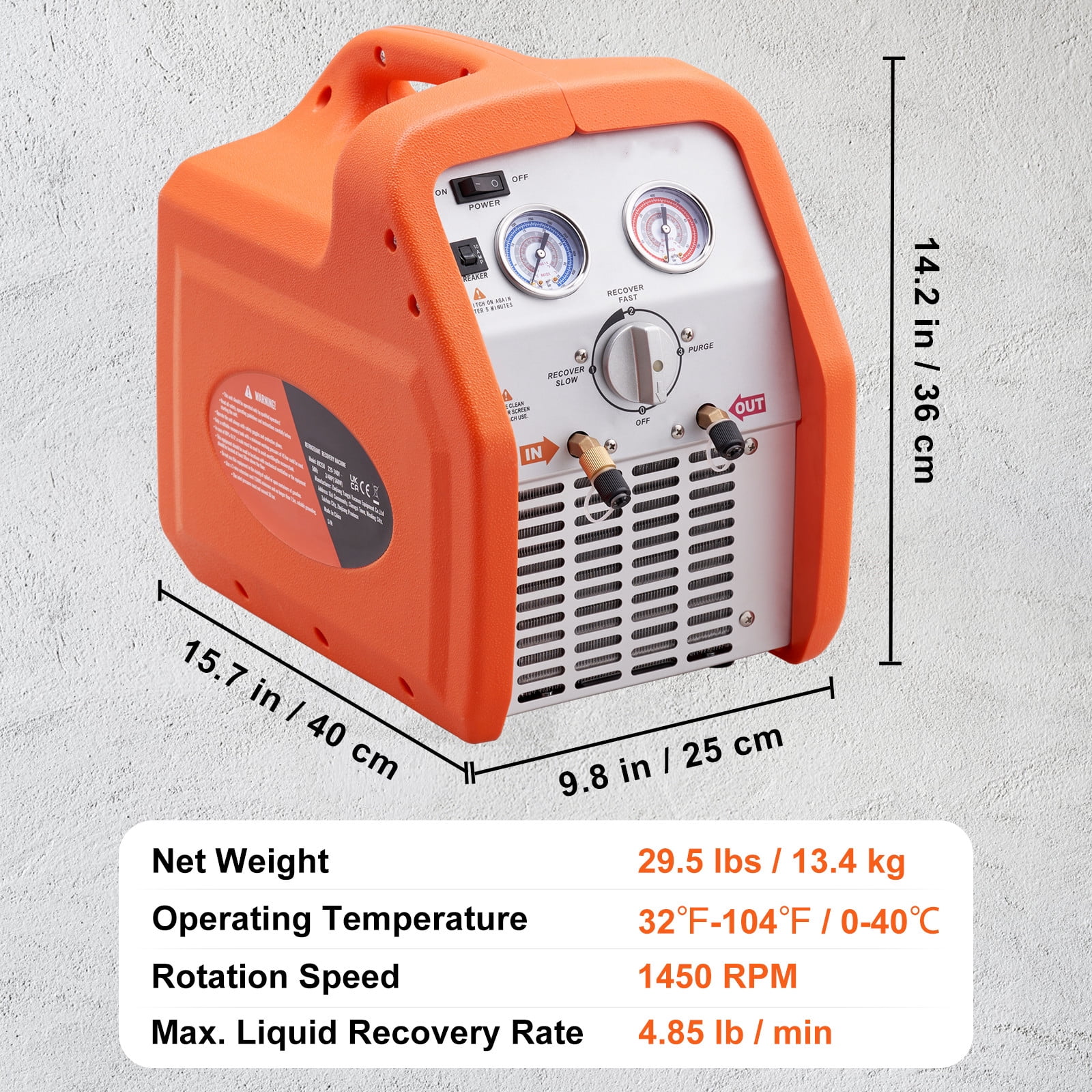 VEVOR Portable 3/4 HP Refrigerant Recovery Machine AC 120V 60Hz for Vapor Liquid Refrigerant with Self-cleaning Overcurrent Protection