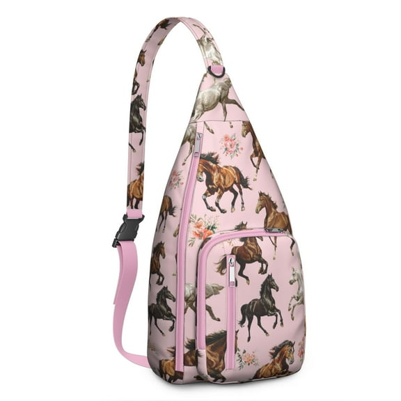 Boho Watercolor Horse Sling Backpack – Floral & Abstract Pony Print Crossbody Bag for Travel, Hiking & Everyday – Gifts for Horse Lovers