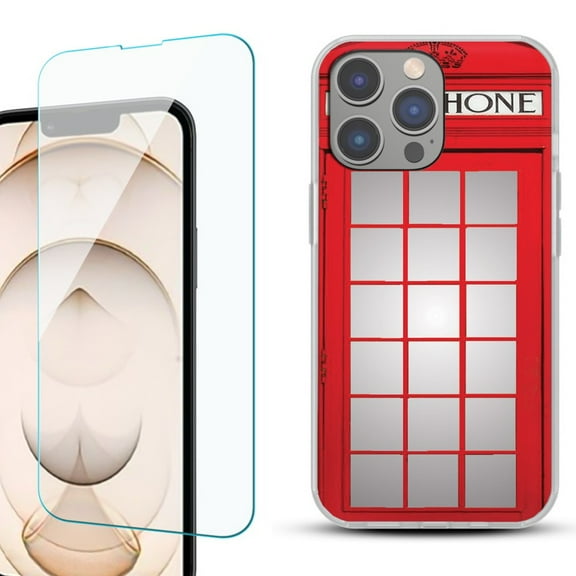 OneToughShield ® for iPhone 15 Pro Shockproof Phone Case, with Tempered Glass Screen Protector - Phone Booth Red