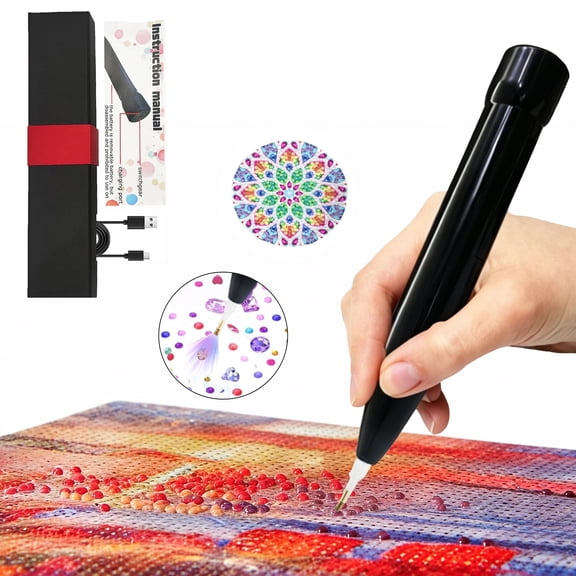 Wiher Diamond Art Pen, Electric Vacuum Diamond Tool with Light 2 Adjustable Suction Mode, No Wax Needed Cordless Quiet Lightweight Design for Kids Adults Gift for Diamond Art Fan, Black