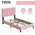 thumbnail image 3 of GarveeHome Twin Size Upholstered Bed Frame, Adjustable Velvet Headboard, Platform Bed with Wooden Slats, No Box Spring Needed, Pink, 3 of 8