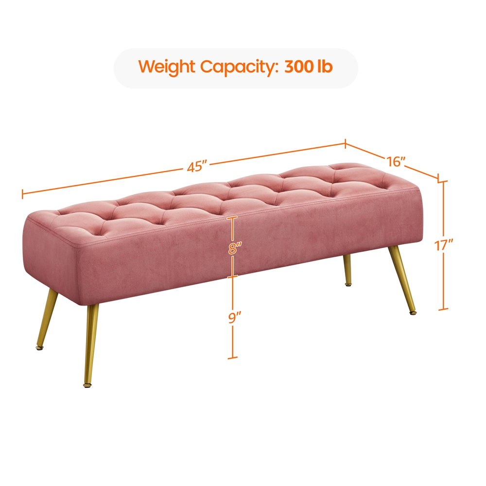 Yaheetech Velvet Upholstered Button Tufted Footstool Bench for Bedroom, Pink