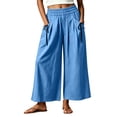 thumbnail image 2 of CQONEPT Wide Leg Pant for Womens Elastic Waist Elastic Waist Crop Pants Casual Flowy Loose Fit Trousers with Pocket Blue 3XL, 2 of 6