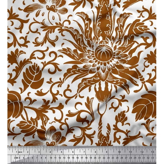 Soimoi Cotton Voile Fabric Swirl,Leaves & Chinese Oriental Floral Printed Craft Fabric by the Yard 42 Inch Wide