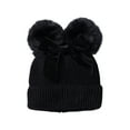 thumbnail image 1 of ITFABS Kids Pompom Beanie Hat Bowknot Warm Stretchy Winter Solid Color Cap, 1 of 5