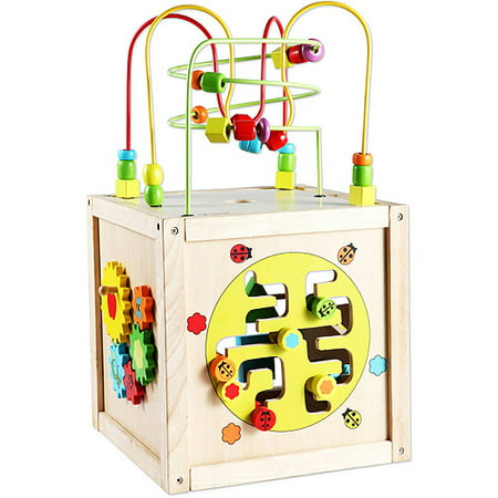 Classic Toy Wood Multi-Activity Cube with Wheels
