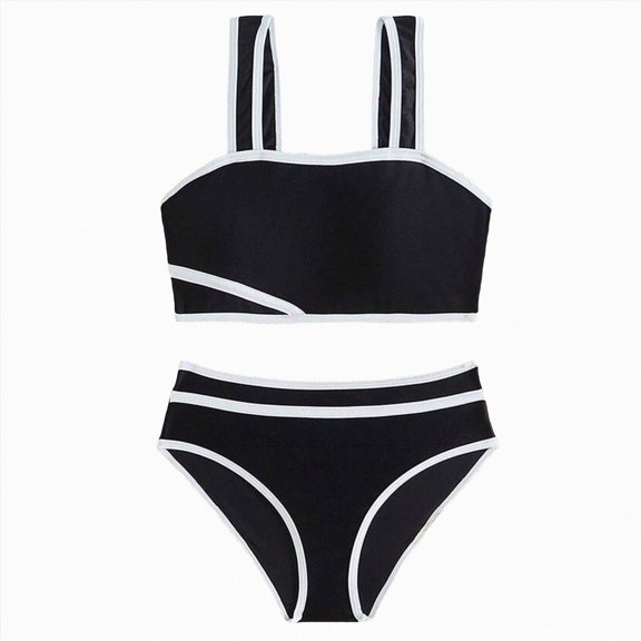 Ymyiu Tankini Girls Toddler Girl Swimsuit Color Block Swimwear Girls Beach Bathing Suit Two Pieces Bikini Set Summer Size 9-10 Years (Black,9-10 Years)