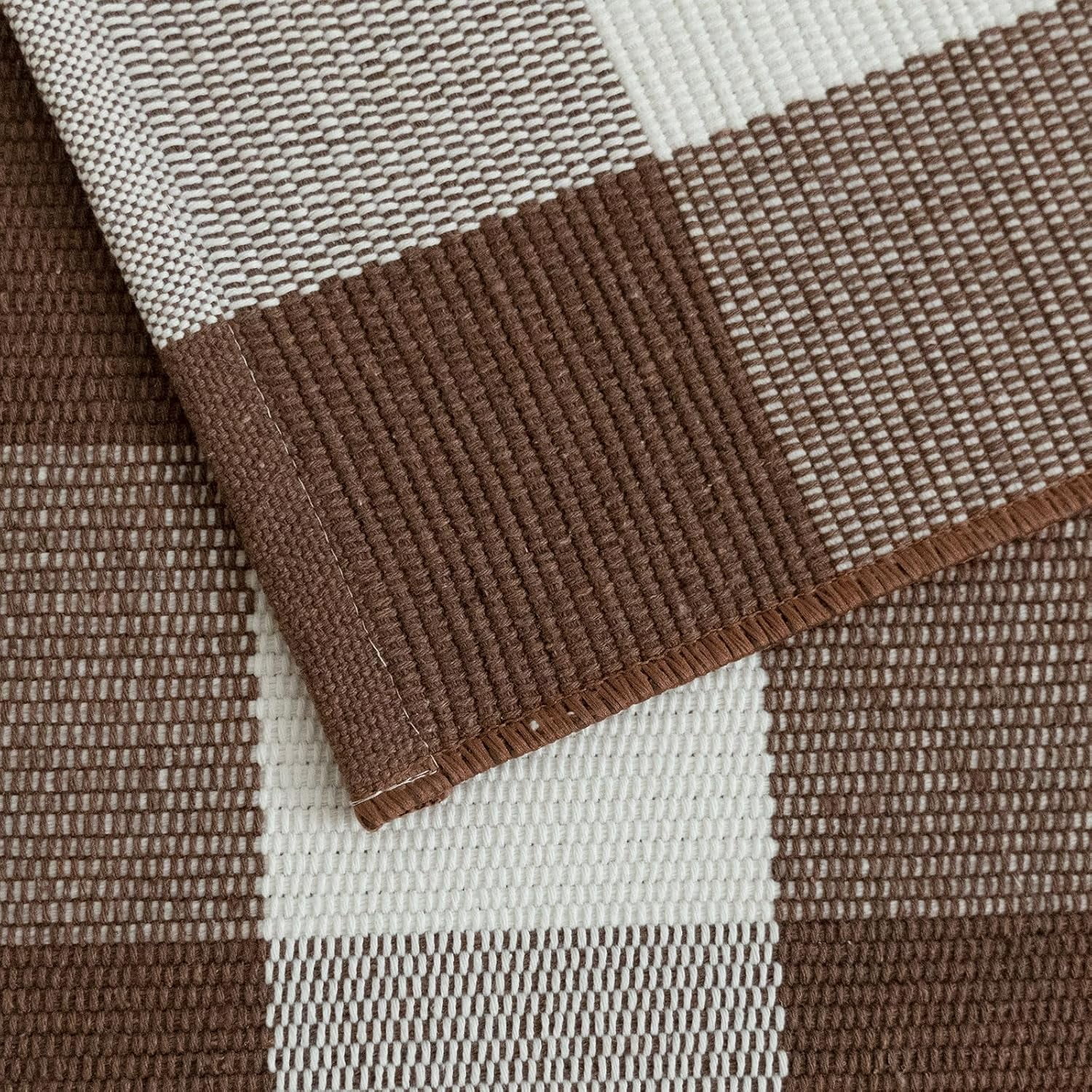 Fall Ourdoor Rug Farmhouse Brown and White Buffalo Check Rug Layered Welcome Door Mat for Front Porch Decor, Front Door, Farmhouse Decor(35.4''x59'', Coffee and White)