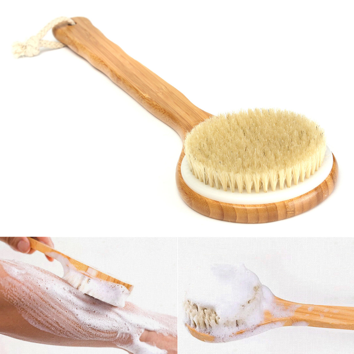 Wrvxzio 15.7" Bath Brush Natural Bristle Exfoliating Shower Brush Wooden Brush Back Body Massager Shower Skin Spa - image 5 of 7