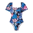 thumbnail image 5 of PEASKJP Womens Fashion One Piece Swimsuit Short/Long Sleeve Rash Guard Swimwear Ruffle Bathing Suit, Hot Pink L, 5 of 5