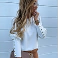 thumbnail image 2 of Womens Shirts Fashion Solid Round Neck Long Sleeves Shirt Blouse Loose Tunic Top, 2 of 8