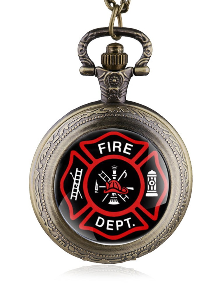 Fire Fighter Control Pocket Watch Pendant AntiTarnish Firefighters Bronze Gold Color, WPFF1
