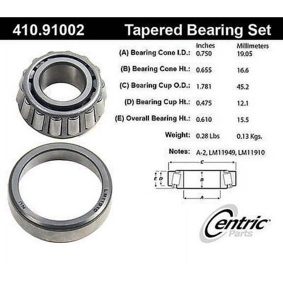 centric 410.91002e standard wheel bearing Fits select: 1983-2011 FORD RANGER, 1966-1969 FORD MUSTANG