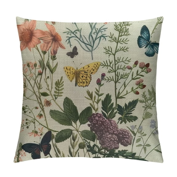 Qinduosi Spring Pillow Covers , Plant Throw Pillows Case,Seasonal Floral Square Farmhouse Decor Cushion Covers for Home Sofa Bed Couch White