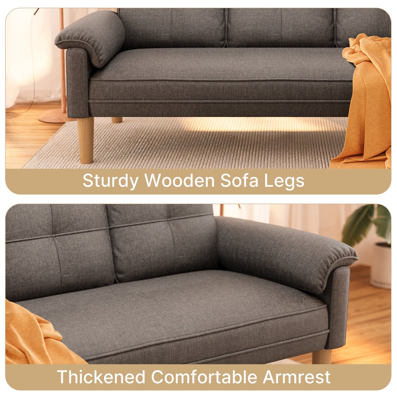68" Modern Sofa with Side Storage Pockets & 4" Thick Comfort Cushions for Living Room, Dark Gray