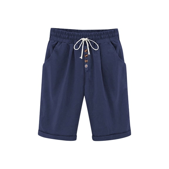 Lenpel Bermuda Shorts for Women Loose Elastic High Waisted Knee Length Lounge Shorts Casual Long Shorts with Pockets