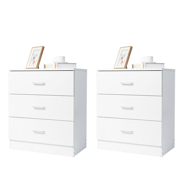 Ktaxon Set of 2 Modern White 3 Drawer Dresser Bedroom White Finish