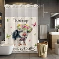 thumbnail image 3 of Pig No Hook Shower Curtain with Snap in Liner Watercolor Spring Pink Yellow White Floral Wreath Butterfly Linen Texture Waterproof Bathroom Shower Curtain with See Through Top Window 60" x 72", 3 of 9