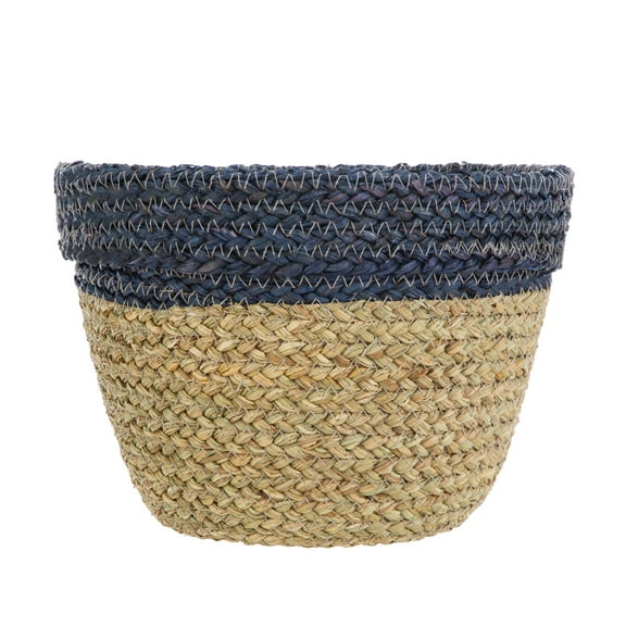 Mainstays Two-Tone Seagrass Decorative Storage Basket, 11" x 8.3", Navy & Natural