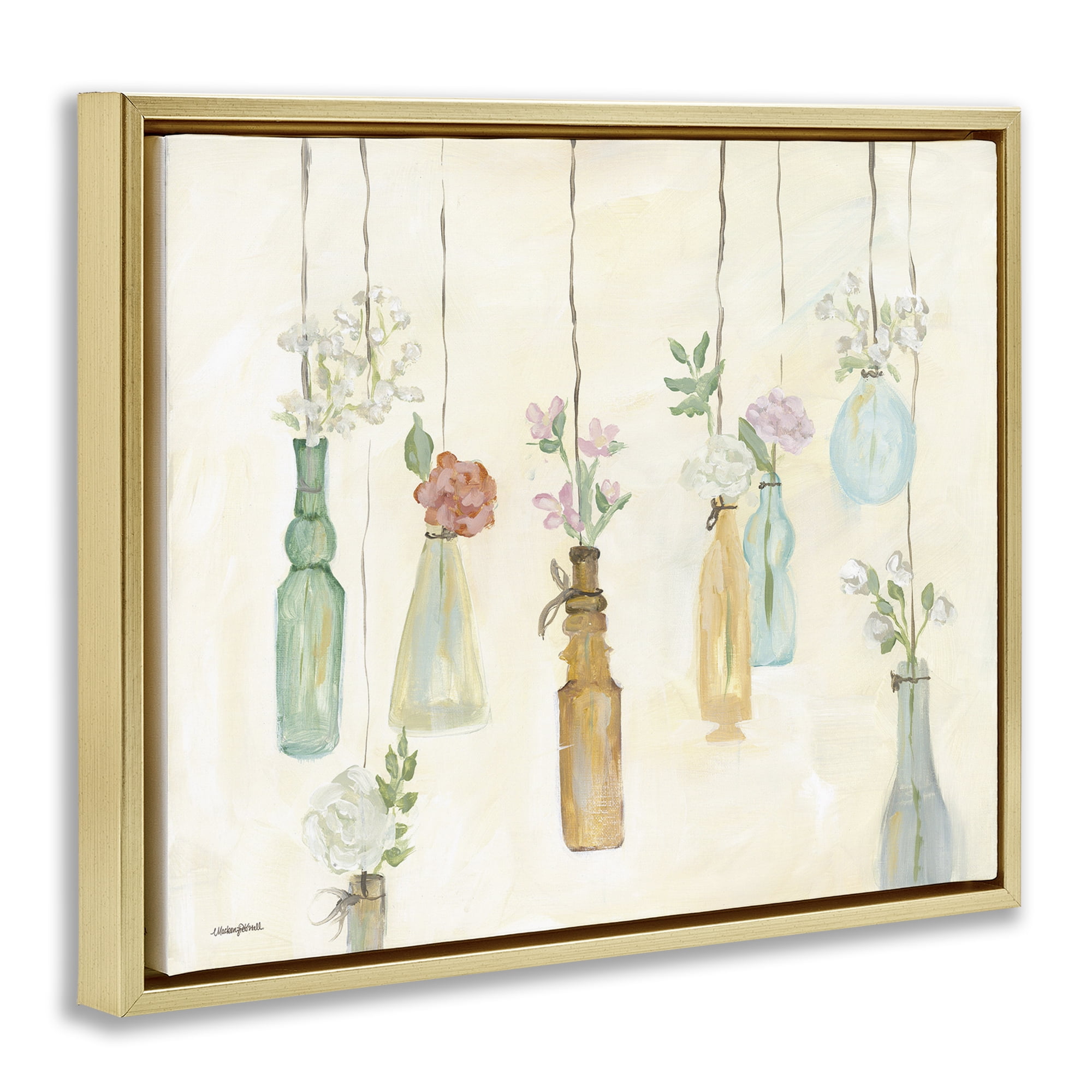 Stupell Industries Hanging Floral Bottles Botanical & Floral Painting Gold Floater Framed Canvas Art Print Wall Art, 31 x 25