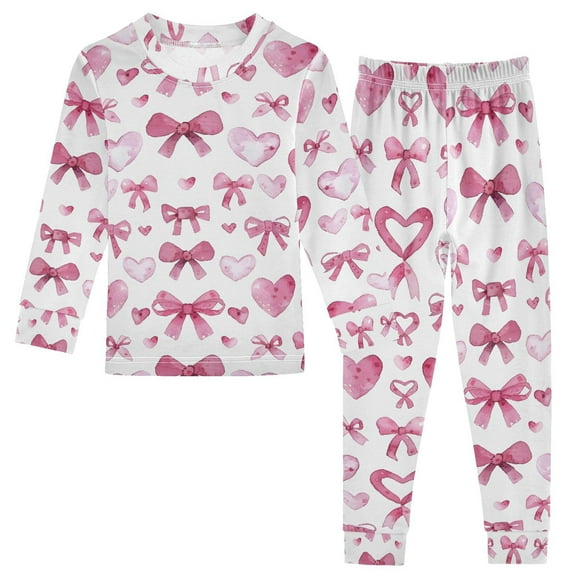 joogoo Bows and Hearts 2 Piece Long Sleeve Tee and Pants Cotton Pajama Set 5Y