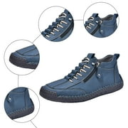 Mens Barefoot Wide Toe Combat Boots Vintage Casual Stitching Leather Zip up Walking Shoes Fashion Sneakers Ankle Booties